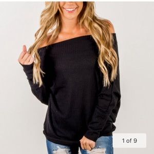 Waffle knit off the shoulder tee size M